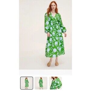 Kate Spade New York Classic Rose Linen Maxi Dress Green Blue Floral Large L NWT